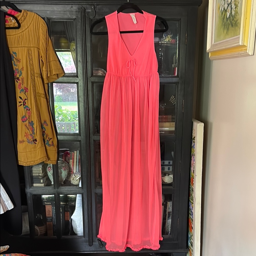 Vintage 70s pink Dayglo sheer nylon Maxi Dress